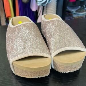 Volatile Glittery Pink Platform Slide Sandals
